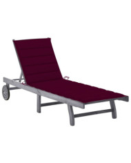 Chaise longue de jardin avec coussin Gris Bois d'acacia solide | Mobilier & Déco