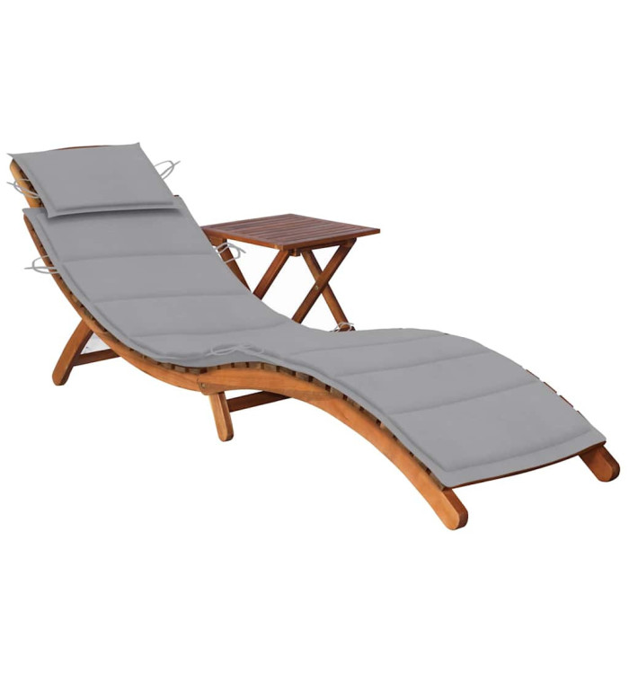 Chaise longue de jardin avec table et coussin Bois d'acacia | Mobilier & Déco