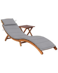 Chaise longue de jardin avec table et coussin Bois d'acacia | Mobilier & Déco