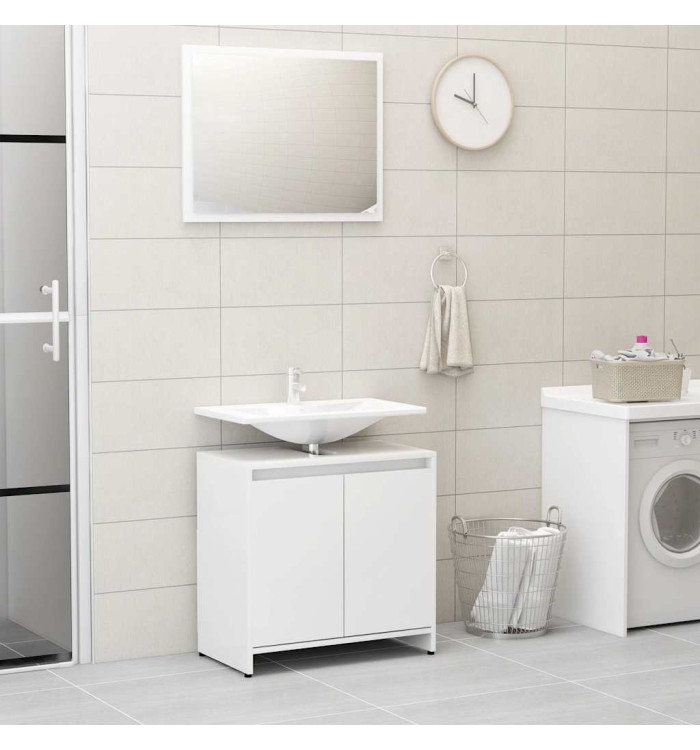 Meubles de salle de bain Blanc brillant Bois d'ingénierie | Mobilier & Déco