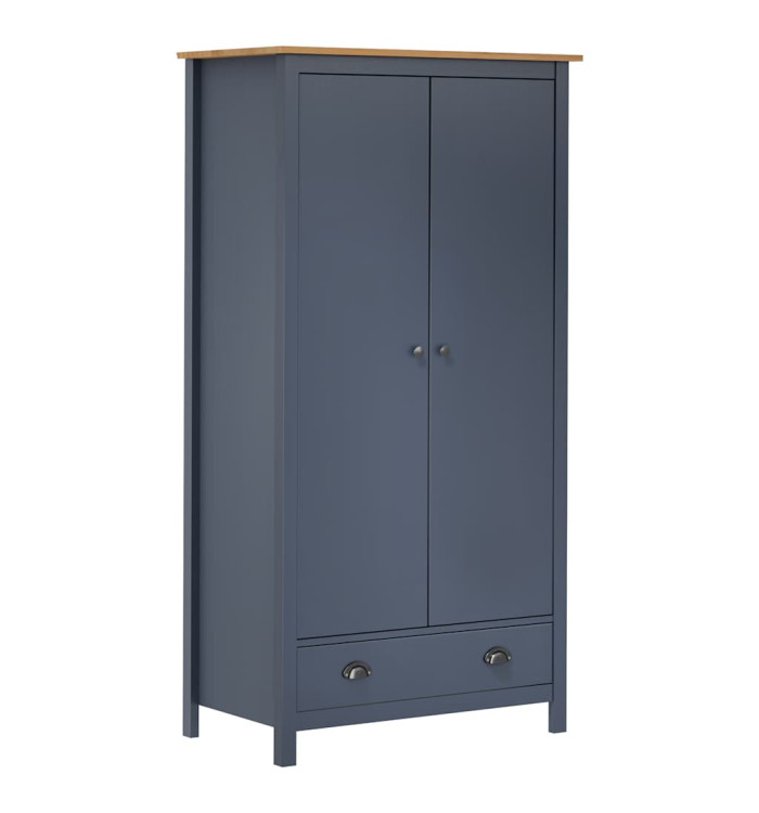 Garde-robe à 2 portes Hill Gris 89x50x170cm Bois de pin solide | Mobilier & Déco