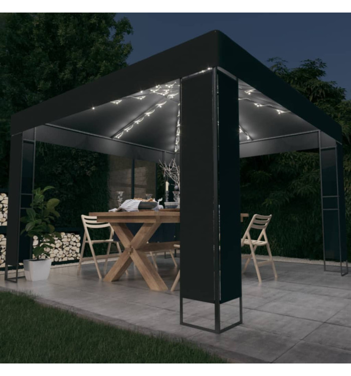 Tonnelle avec double toit et lumières LED 3x3 m Anthracite | Mobilier & Déco