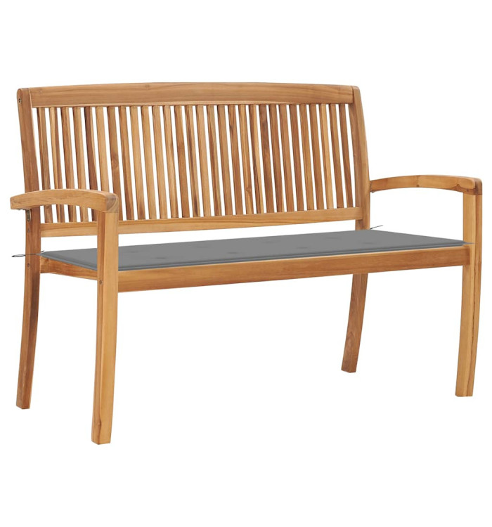 Banc de jardin empilable et coussin 128,5cm Bois de teck massif | Mobilier & Déco