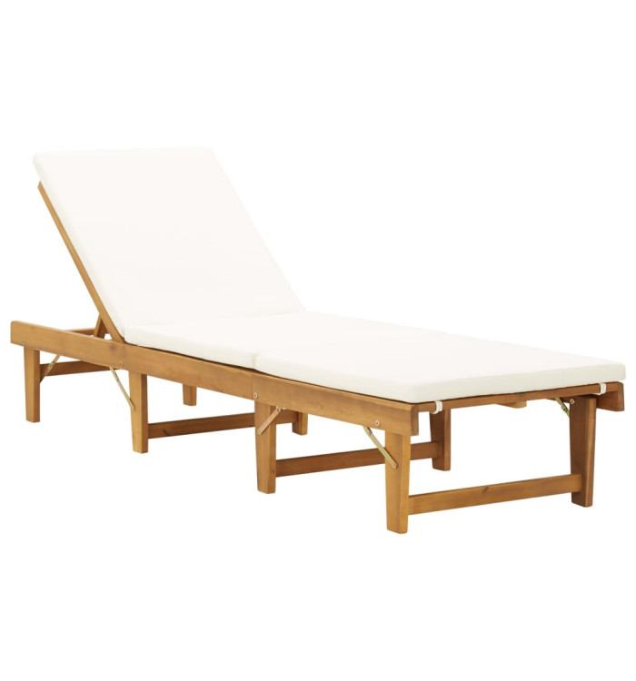 Chaise longue pliante avec coussin Bois d'acacia solide | Mobilier & Déco