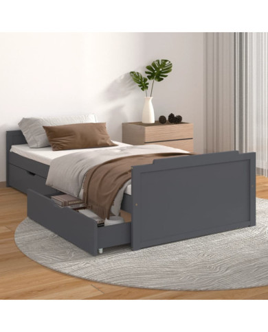 Cadre de lit sans matelas gris foncé bois pin massif 90x200cm | Mobilier & Déco