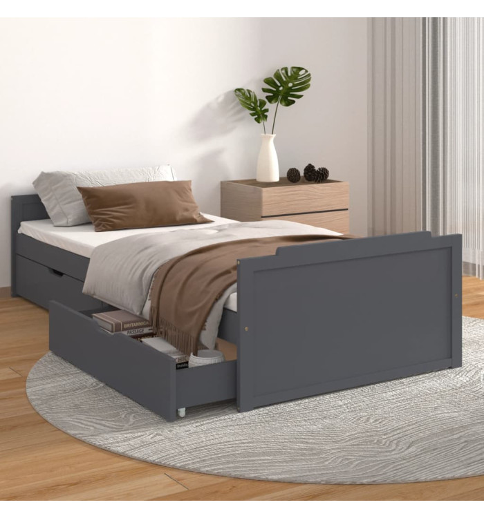 Cadre de lit sans matelas gris foncé bois pin massif 90x200cm | Mobilier & Déco