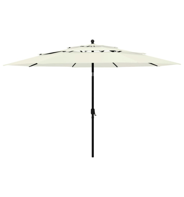 Parasol de jardin à 3 niveaux avec mât en aluminium sable 3,5 m | Mobilier & Déco