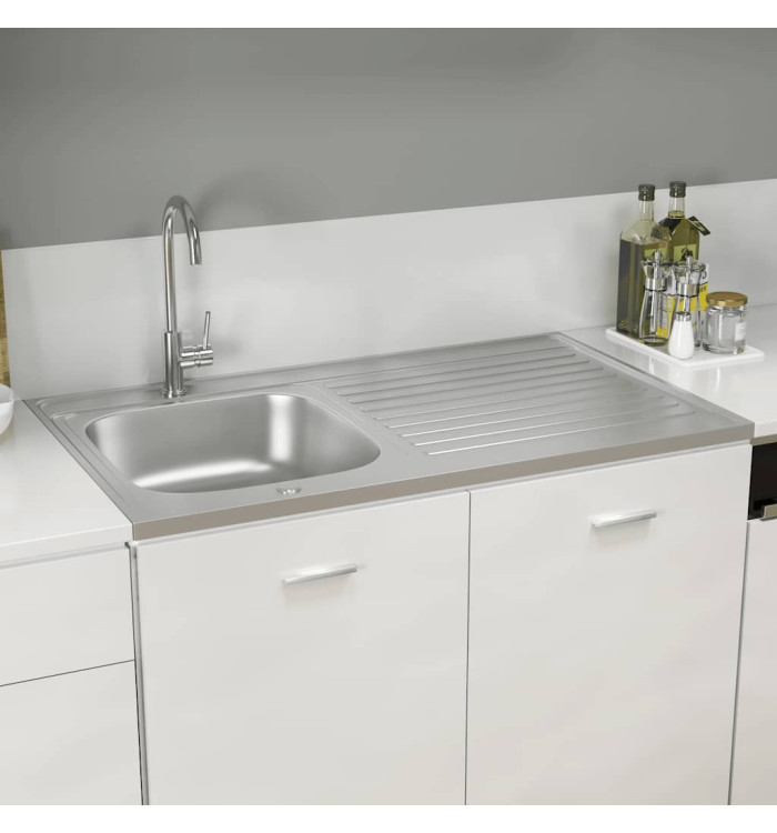 Jeu d'évier de cuisine et égouttoir argenté 1000x600x155mm inox | Mobilier & Déco