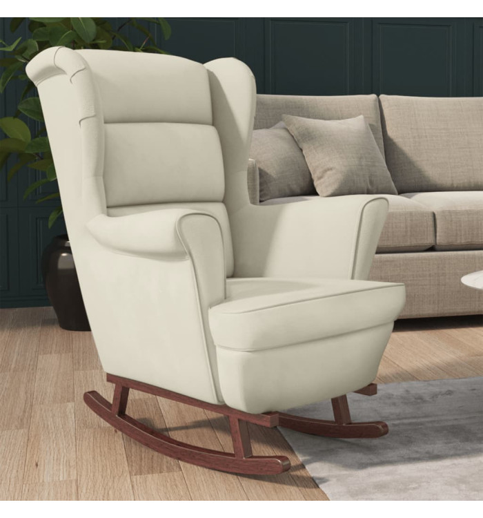 Fauteuil à bascule pieds en bois massif d'hévéa Crème Velours | Mobilier & Déco