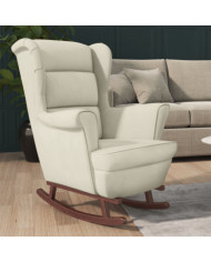 Fauteuil à bascule pieds en bois massif d'hévéa Crème Velours | Mobilier & Déco