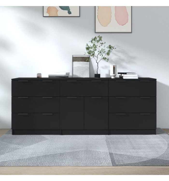 Buffets 3 pcs noir bois d'ingénierie | Mobilier & Déco