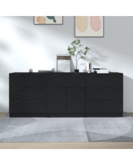 Buffets 3 pcs noir bois d'ingénierie | Mobilier & Déco