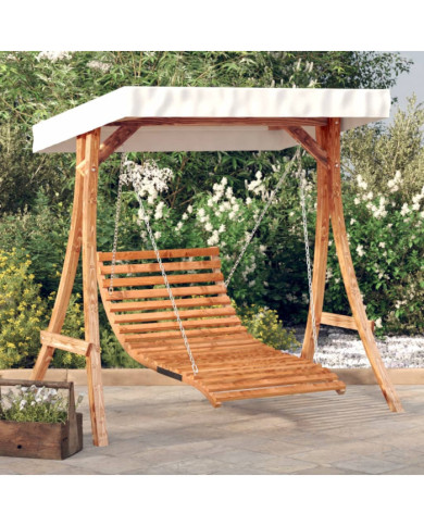 Lit balançoire et auvent bois massif d'épicéa et finition teck | Mobilier & Déco