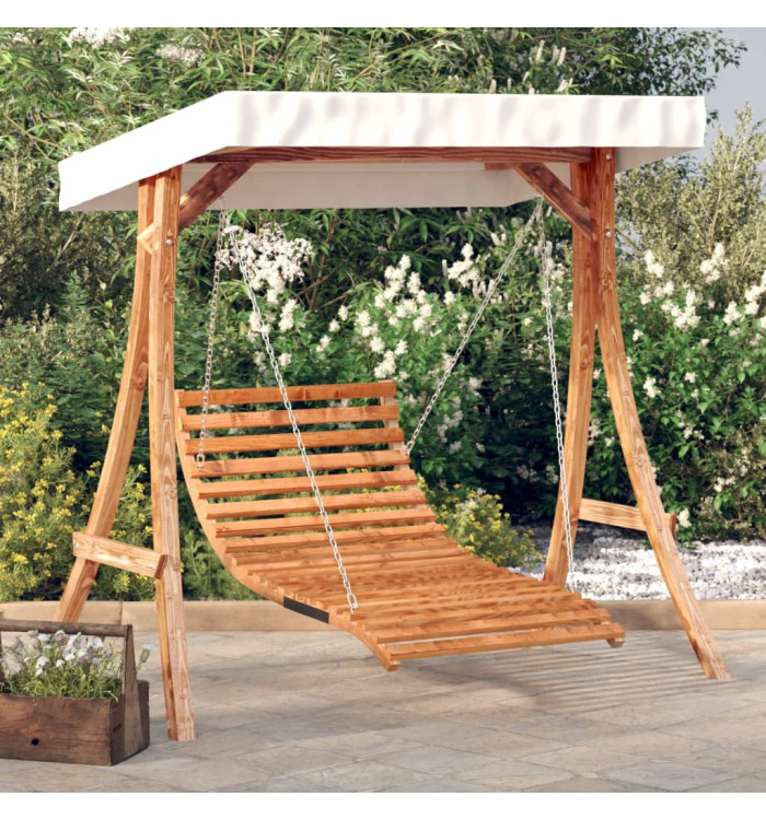 Lit balançoire et auvent bois massif d'épicéa et finition teck | Mobilier & Déco
