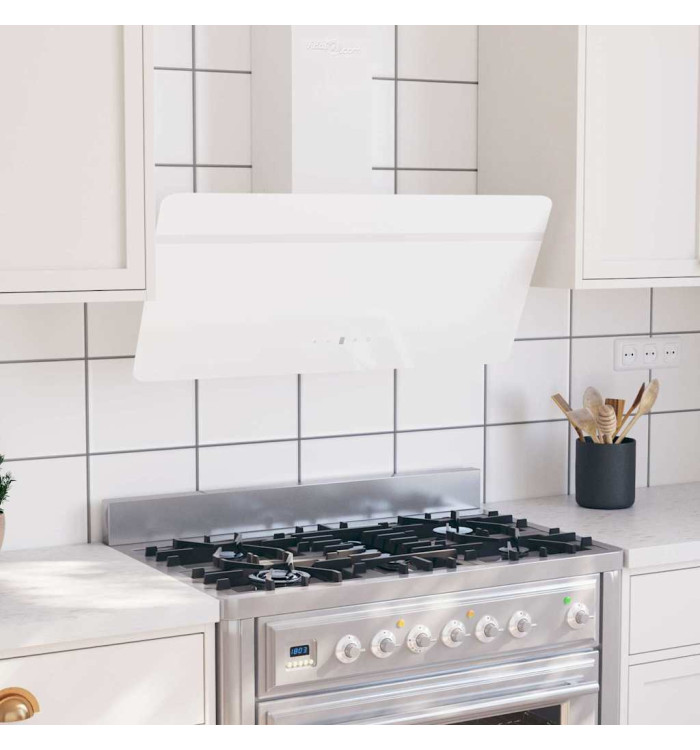 Hotte murale 90 cm Acier et verre trempé Blanc | Mobilier & Déco