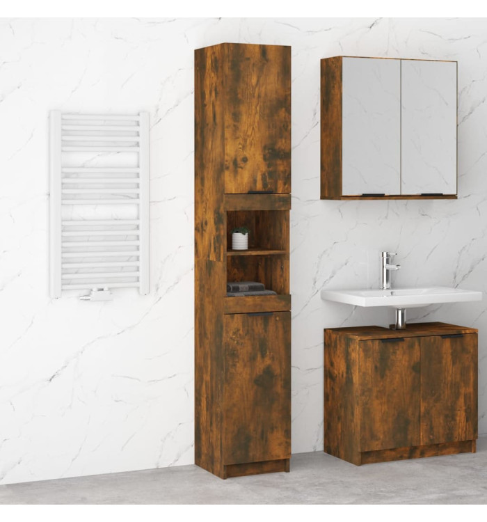 Armoire de bain Chêne fumé 32x34x188,5 cm Bois d'ingénierie | Mobilier & Déco