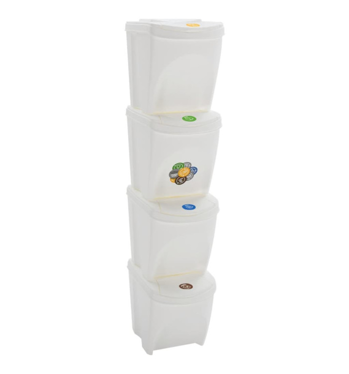 Poubelles à ordures empilables 4 pcs Blanc 100 L Polypropylène | Mobilier & Déco