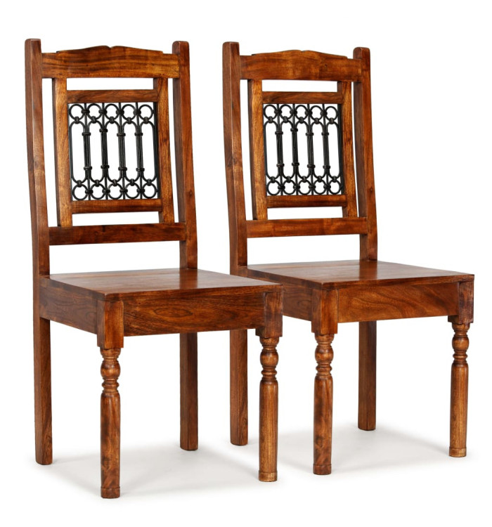 Chaises à manger lot de 2 Bois finition couleur miel classique | Mobilier & Déco