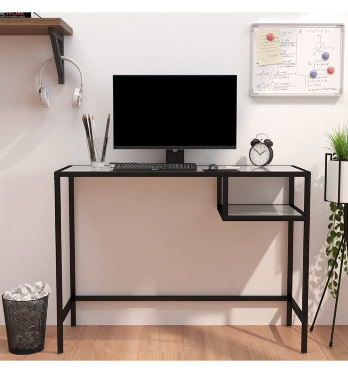 Bureau d'ordinateur Marbre blanc 100x36x74 cm Verre trempé | Mobilier & Déco