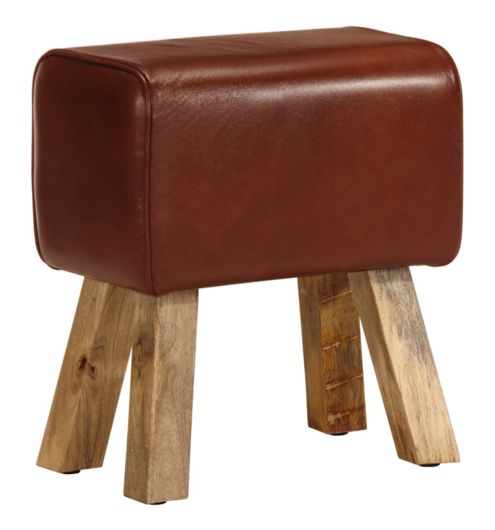 Banc saut de cheval 38 cm marron cuir véritable et manguier | Mobilier & Déco