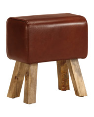 Banc saut de cheval 38 cm marron cuir véritable et manguier | Mobilier & Déco