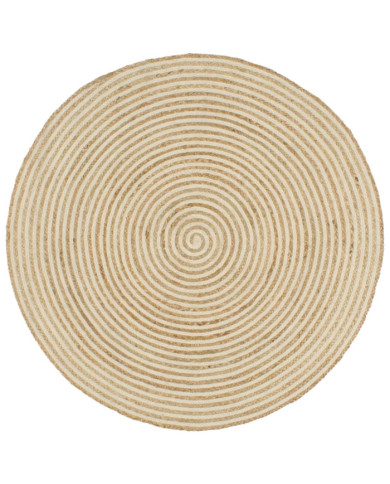 Tapis fait à la main Jute avec design de spirale Blanc 90 cm | Mobilier & Déco