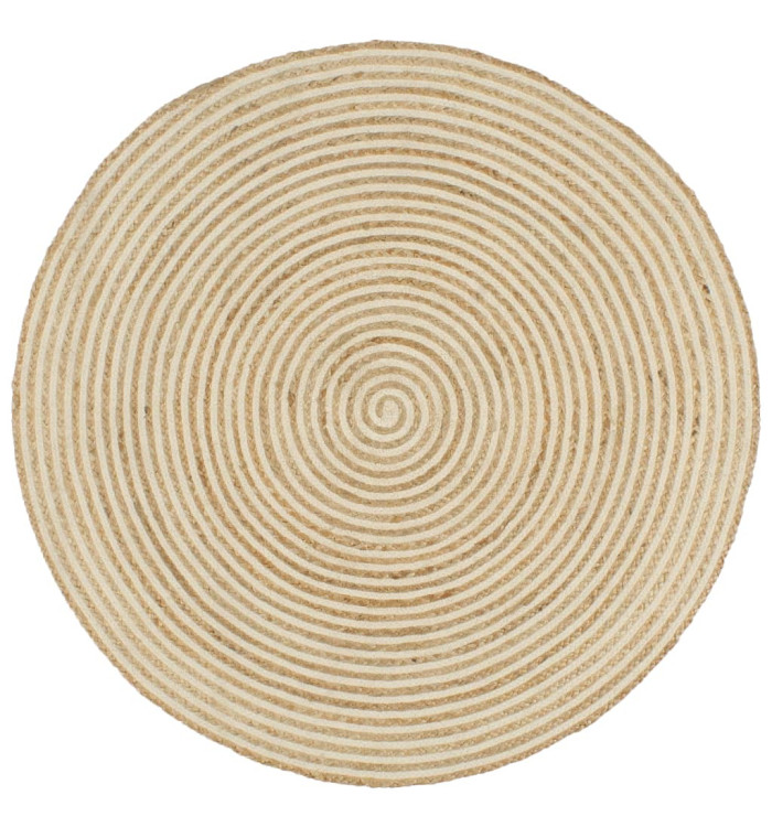 Tapis fait à la main Jute avec design de spirale Blanc 90 cm | Mobilier & Déco