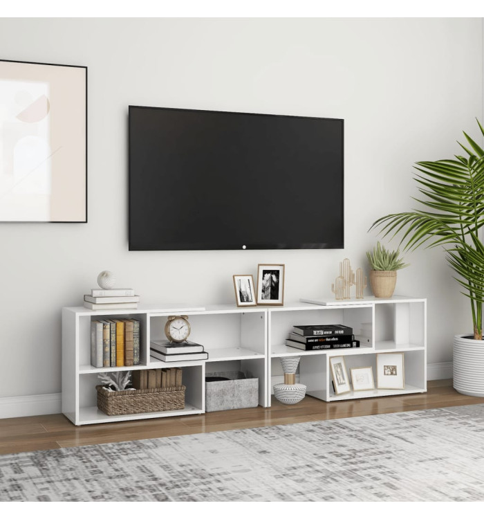 Meuble TV Blanc brillant 149x30x52 cm Bois d'ingénierie | Mobilier & Déco