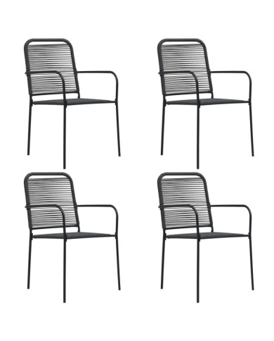 Chaises de jardin lot de 4 Corde en coton et acier Noir | Mobilier & Déco