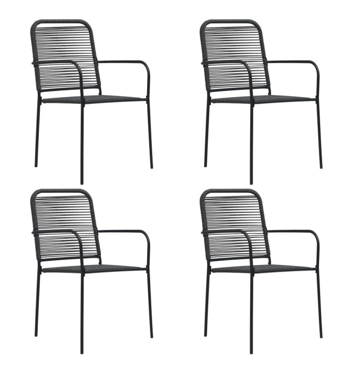 Chaises de jardin lot de 4 Corde en coton et acier Noir | Mobilier & Déco