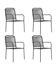 Chaises de jardin lot de 4 Corde en coton et acier Noir | Mobilier & Déco