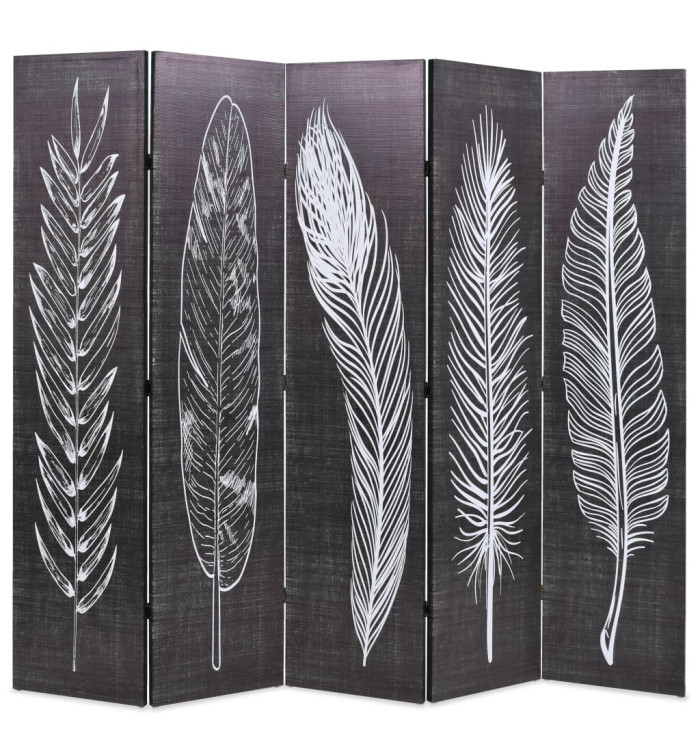 Cloison de séparation pliable 200 x 170 cm Plumes Noir et blanc | Mobilier & Déco