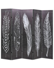 Cloison de séparation pliable 200 x 170 cm Plumes Noir et blanc | Mobilier & Déco