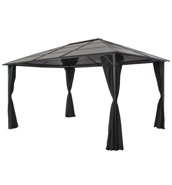 Tonnelle avec rideau Aluminium 4x3x2,6 m Noir | Mobilier & Déco