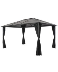 Tonnelle avec rideau Aluminium 4x3x2,6 m Noir | Mobilier & Déco