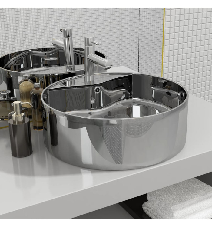 Lavabo avec trop-plein 46,5 x 15,5 cm Céramique Argenté | Mobilier & Déco