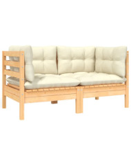 Canapé 2 places de jardin et coussins crème Bois de pin solide | Mobilier & Déco