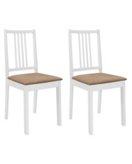 Chaises à manger avec coussins lot de 2 blanc bois solide | Mobilier & Déco