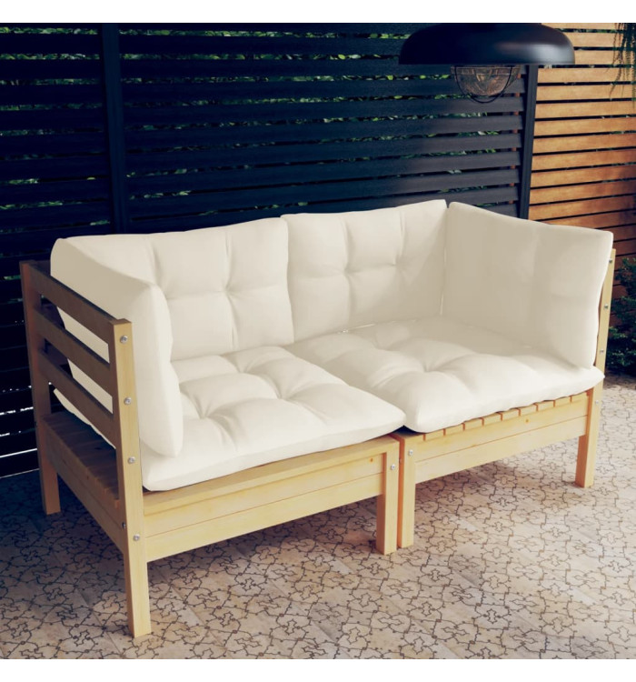 Canapé 2 places de jardin et coussins crème Bois de pin solide | Mobilier & Déco