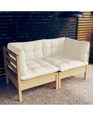 Canapé 2 places de jardin et coussins crème Bois de pin solide | Mobilier & Déco