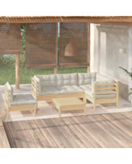 Salon de jardin 6 pcs avec coussins crème bois de pin | Mobilier & Déco