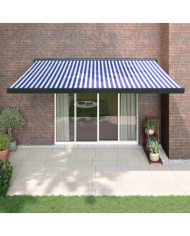 Auvent rétractable bleu et blanc 4,5x3 m tissu et aluminium | Mobilier & Déco