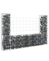 Panier de gabion en forme de U avec 2 poteaux Fer 140x20x100 cm | Mobilier & Déco