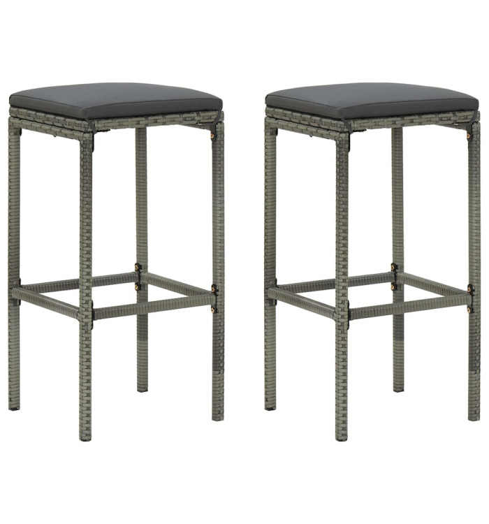 Tabourets de bar avec coussins lot de 2 gris résine tressée | Mobilier & Déco