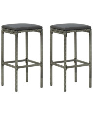 Tabourets de bar avec coussins lot de 2 gris résine tressée | Mobilier & Déco