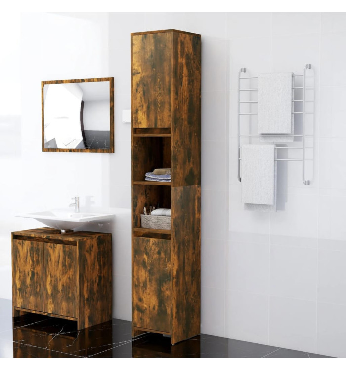 Armoire de bain Chêne fumé 30x30x183,5 cm Bois d'ingénierie | Mobilier & Déco