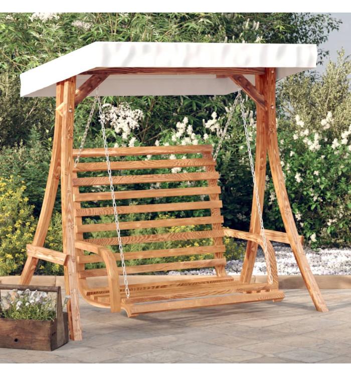 Balancelle avec auvent bois massif d'épicéa et finition en teck | Mobilier & Déco