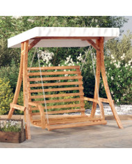 Balancelle avec auvent bois massif d'épicéa et finition en teck | Mobilier & Déco