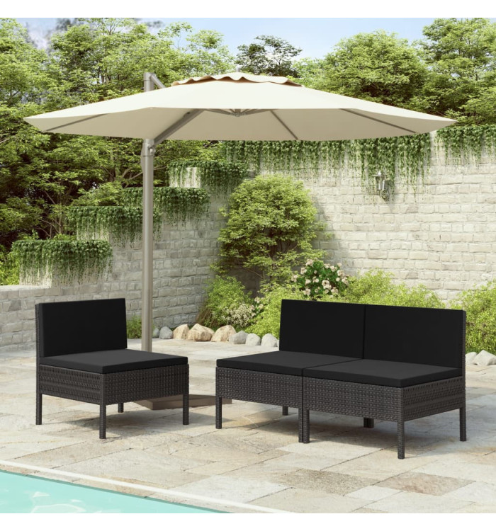 Chaises de jardin lot de 3 avec coussins Résine tressée Noir | Mobilier & Déco