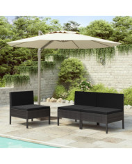 Chaises de jardin lot de 3 avec coussins Résine tressée Noir | Mobilier & Déco